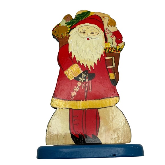 Vintage Hand Painted Textured Wooden Santa Figure | European Folk Art | 9” Tall - Picture 6 of 7